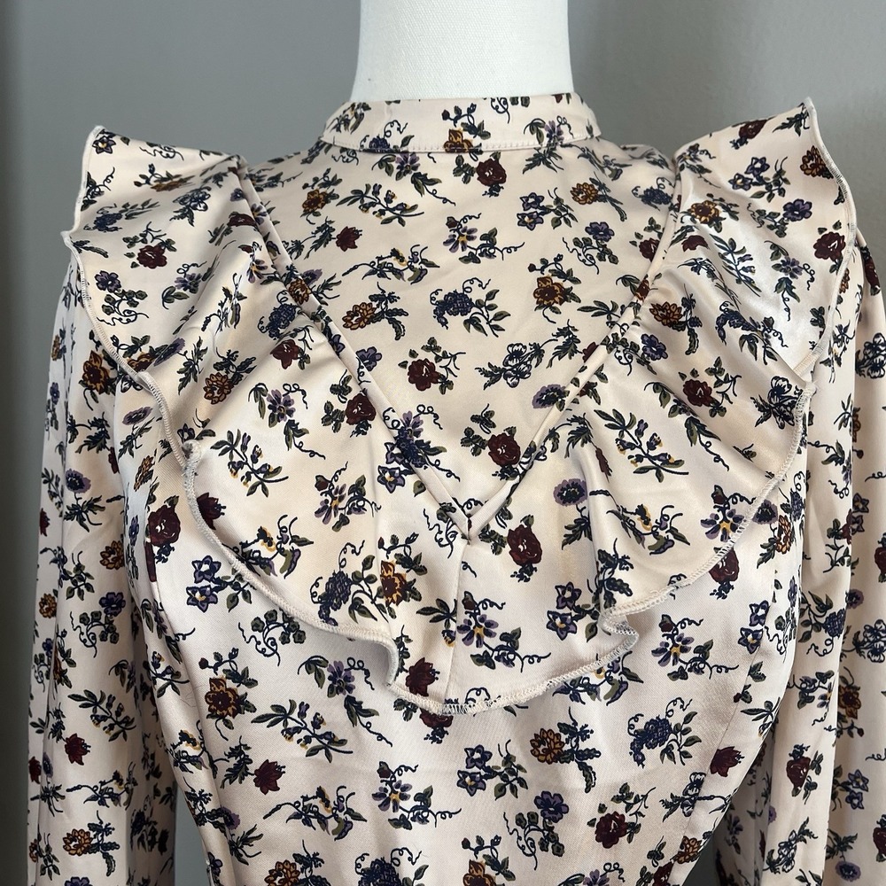 Women's Lauren Ashley X UO Mini Satin Floral Ruffled Twee Cottagecore Dress S-P - Picture 2 of 11